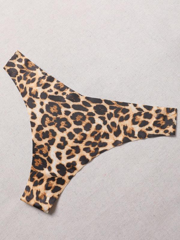 Women's Leopard Print Thong, Soft Comfy Breathable Seamless Panty for Daily Wear, Ladies Underwear for All Seasons