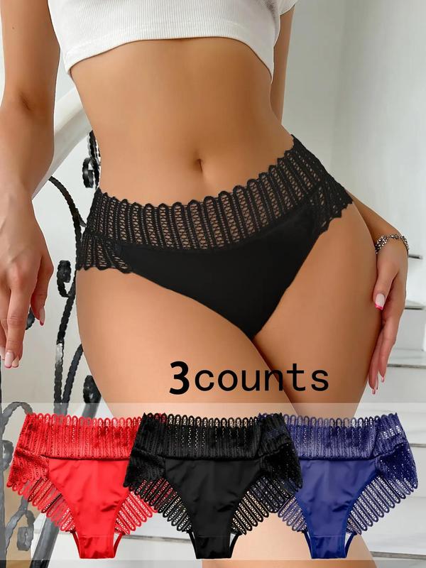 Women's Plain Contrast Lace Hollow Out Knickers, Casual Soft Comfy Breathable Panty for Daily Wear, Women's Underwear for All Seasons