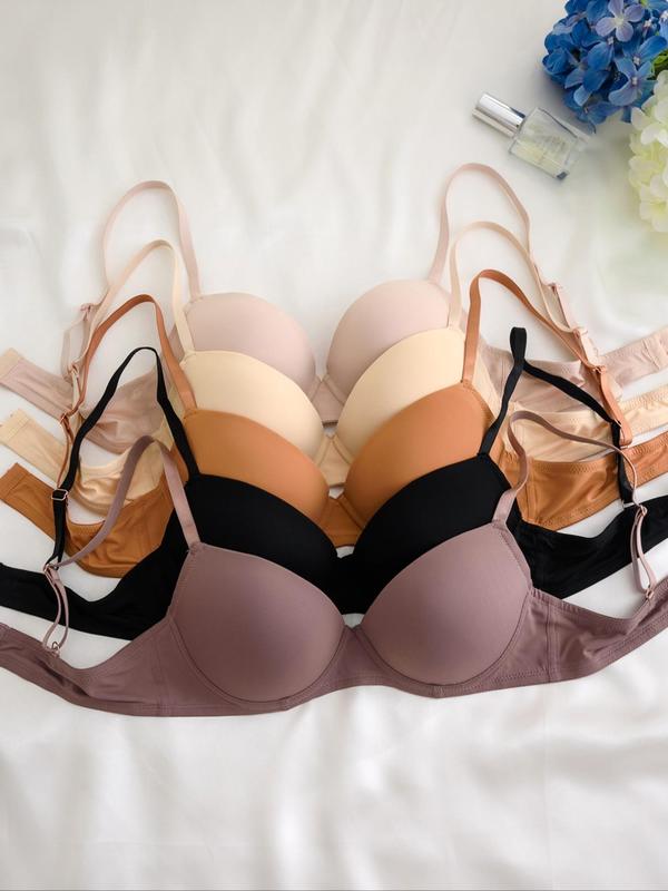 Women's Solid Color Push Up Bra, Casual Comfortable Breathable Bra for Daily Wear, Women's Lingerie for All Seasons