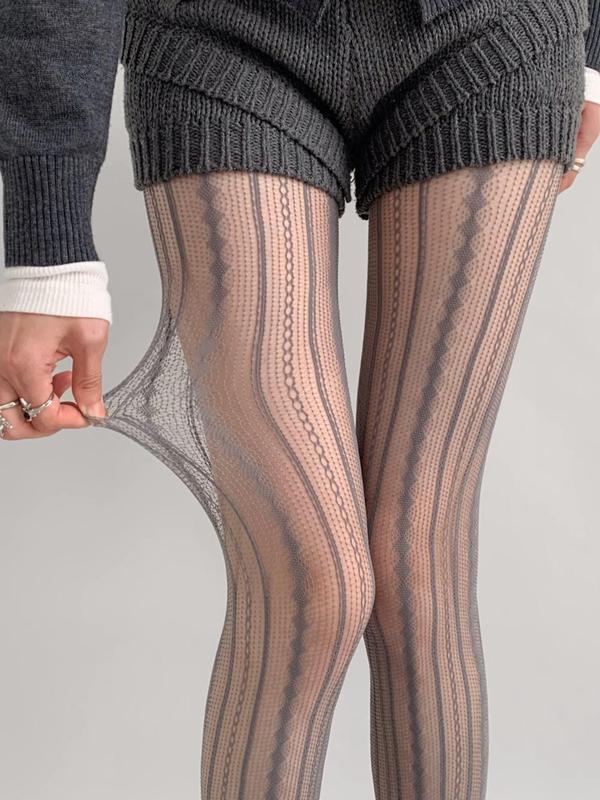 Women's Solid Color Hollow Out Fishnet Tights, Fashionable Comfy Breathable Sheer Pantyhose for Daily Wear, Ladies Stockings for All Seasons