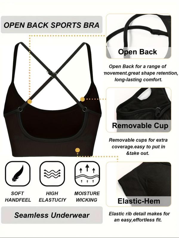 Women's Solid Criss Cross Backless Bra, Breathable Comfortable Adjustable Strap Bra, Soft Lingerie for All Seasons