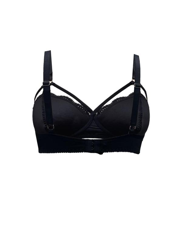 Plus Size Plain Cut Out Bow Decor Lace Bra, Casual Adjustable Strap Underwire Bra, Women's Underwear for All Seasons