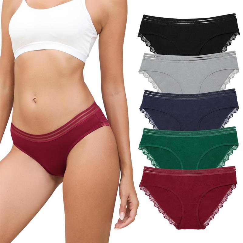 LEVAO Cotton Underwear for Women Lace Bikini Panties Sexy Hipster Stretch Cheeky Briefs 5 Pack S-XL