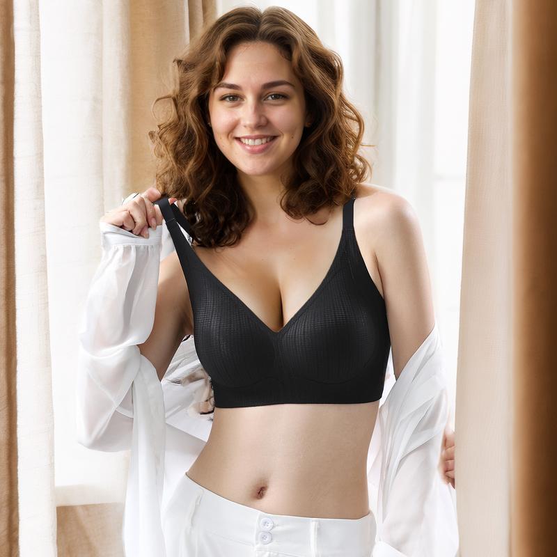 HeyBra 3Pcs Women's Wireless Comfort Push Up Supportive  Sculpt Bra Vneck Plus Size Minimalist 4XL  Hide Back Fat Basic Womenswear