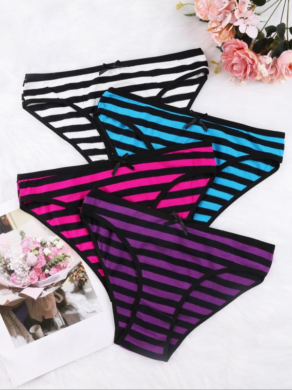 Women's Striped Print Bow Decor Briefs, Soft Comfy Breathable Knicker for Daily Wear, Underwear for All Seasons