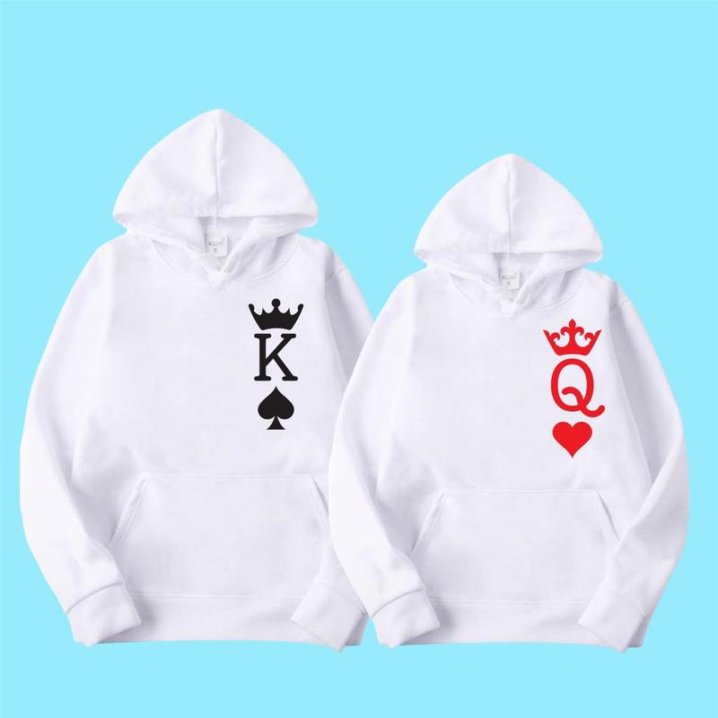 Stylish Athletic King and Queen Hoodies in Polyester Material for Home or Outdoors Clothing Matching