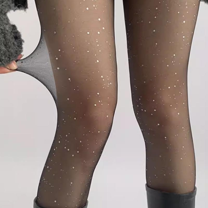 Girls' Sparkling Star High-Waist Glitter Dotted Pantyhose - Fashionable Black Tights for All Seasons - Comfortable, Stretchy, and Durable