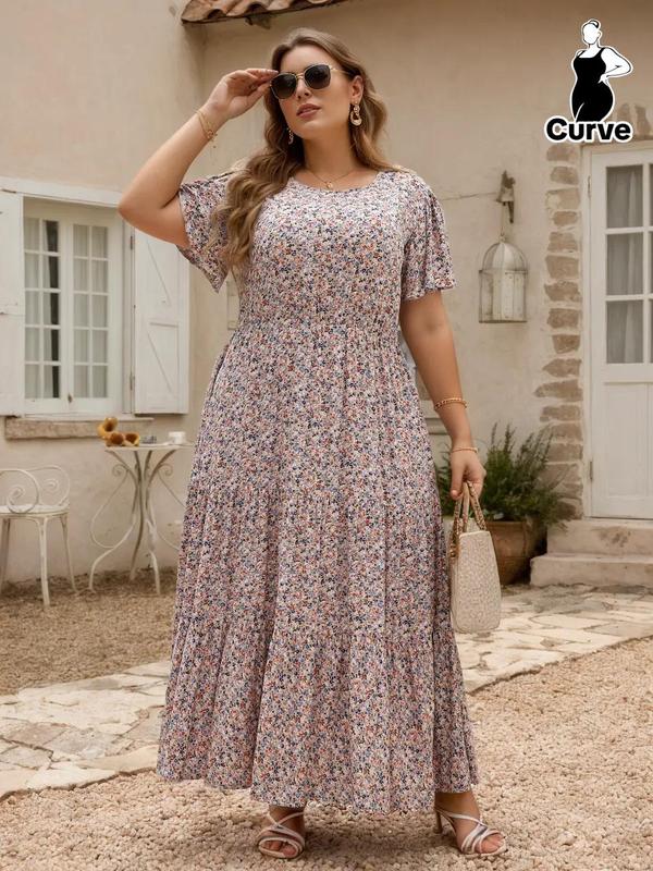  Women's Ditsy Floral Print Pocket Ruffle Hem Round Neck A Line Vintage Dress, Sundress Maxi Dress, Boho Clothes, Summer Clothes Women, Mean Girls Outfit, Dresses for Women, Boho Casual Comfort Butterfly Sleeve Long Summer Dresses 2024