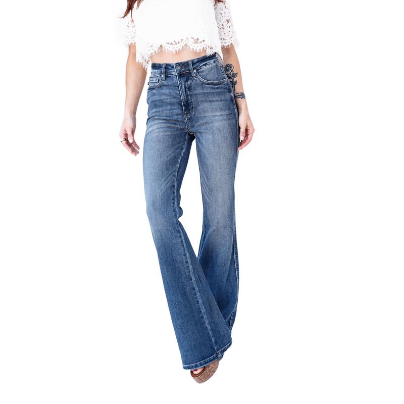 Judy Blue High Rise Dark Wash With Contrast Tummy Control Flare Jeans