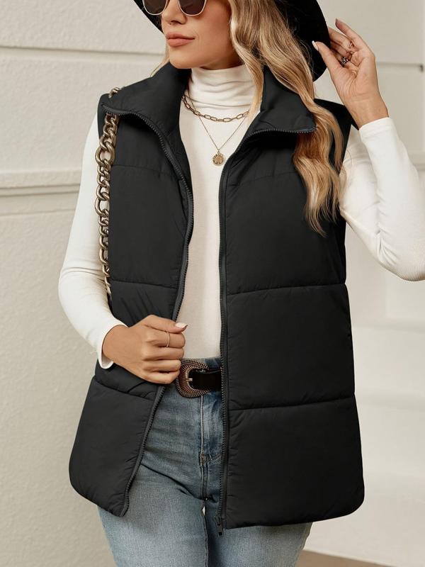 Women's Solid Color Zip Up Vest Coat, Casual Elegant Fashionable Winter Coat for Daily Outdoor Wear, Women Clothing for Winter