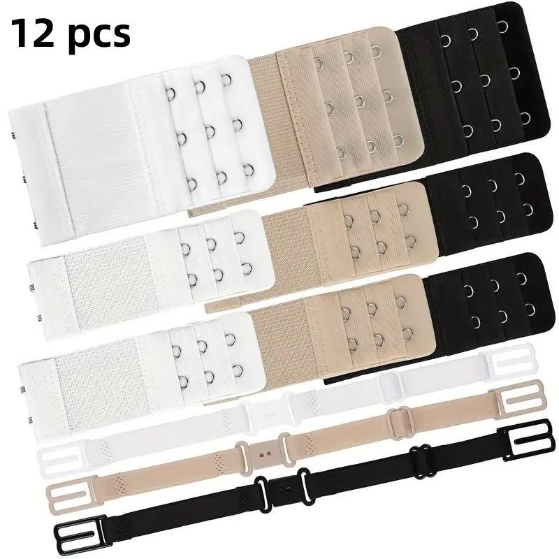 Elastic Bra Extender, 12pcs set Adjustable Non-slip Strap, Hook-and-eye Closure, Underwear Accessories Set, Sewing Accessories for Women