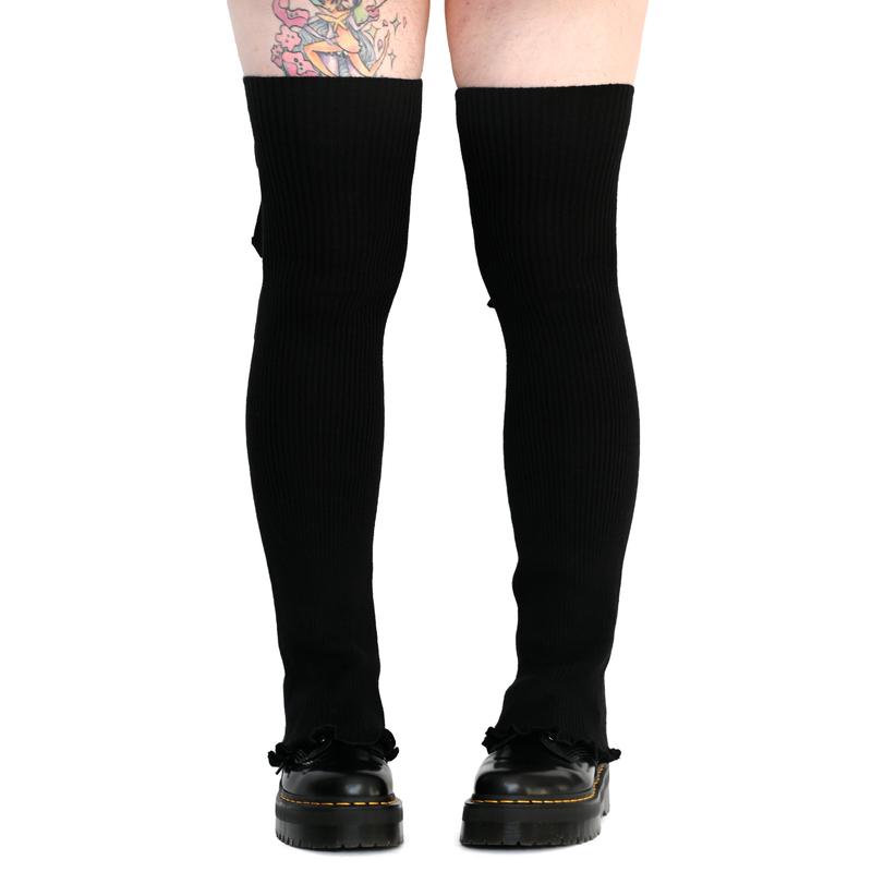 Women's Black Sugar Ribbon Leg Warmers - Soft and Comfortable - Cotton