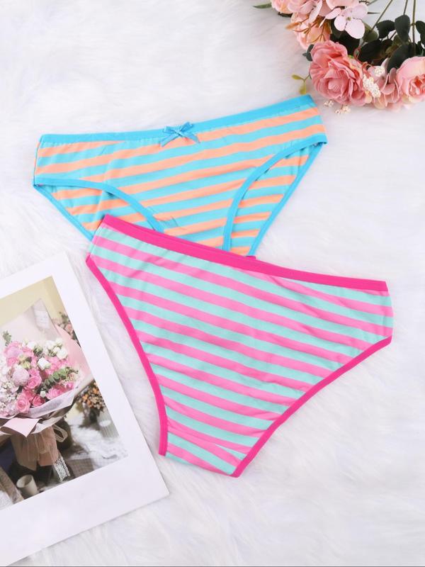 Women's Striped Print Bow Decor Briefs, Soft Comfy Breathable Knicker for Daily Wear, Underwear for All Seasons