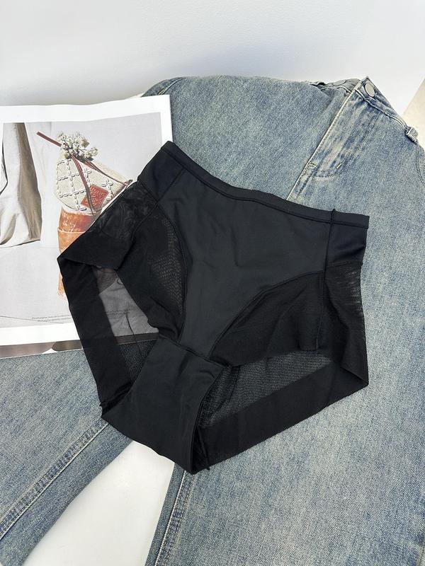 Women's Contrast Mesh Sheer High Waist Knicker,  Breathable Comfortable Solid Color Panty, Ladies Underwear for Daily Wear