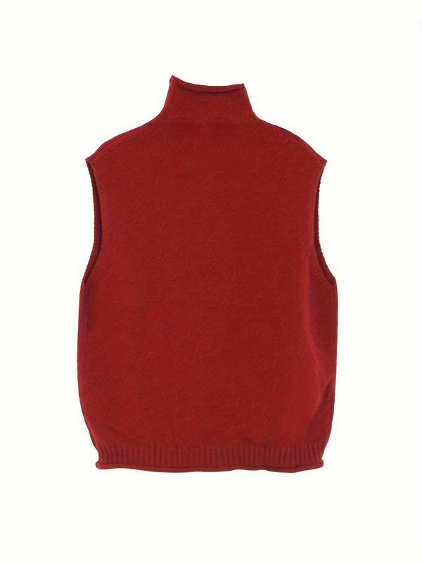 Women's Solid Button High Neck Sweater Vest, Casual Sleeveless Jumper Vest for Fall & Winter, Fashion Ladies' Knitwear for Daily Wear