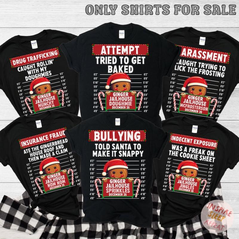 Family Christmas Shirt, Group Matching Christmas outfits,  Funny Gingerbread Inmate Christmas Party Tees, Matching Family Christmas Shirts