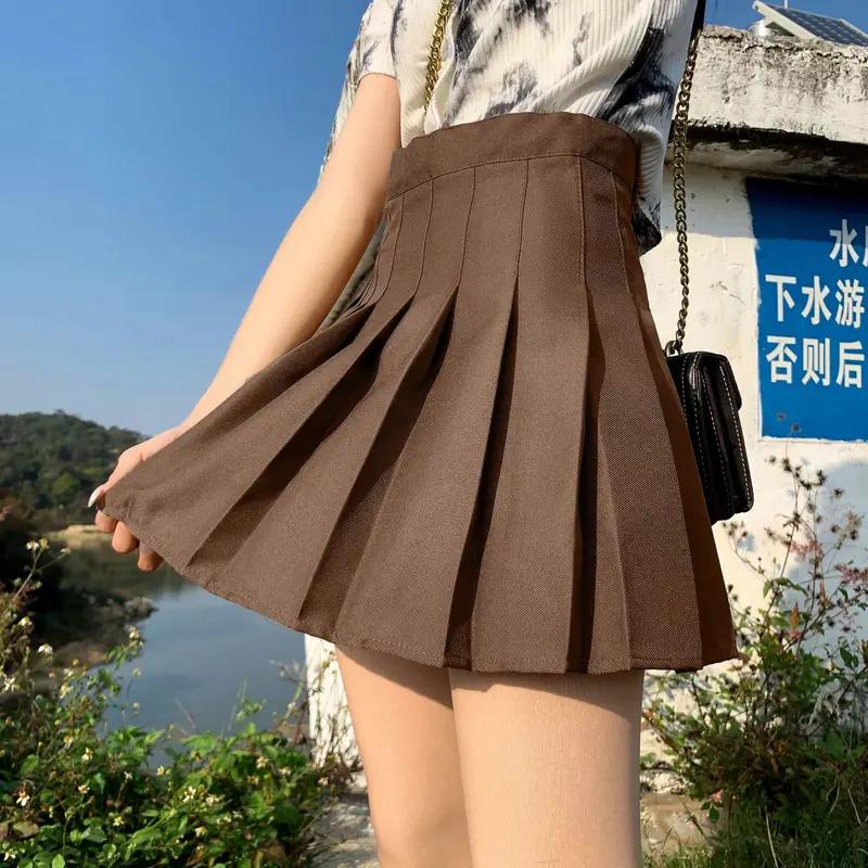 Girls Women High Waisted Pleated Skirt Plain A-line Mini Skirt Skater Tennis School Uniform Skirts Lining Shorts 2024