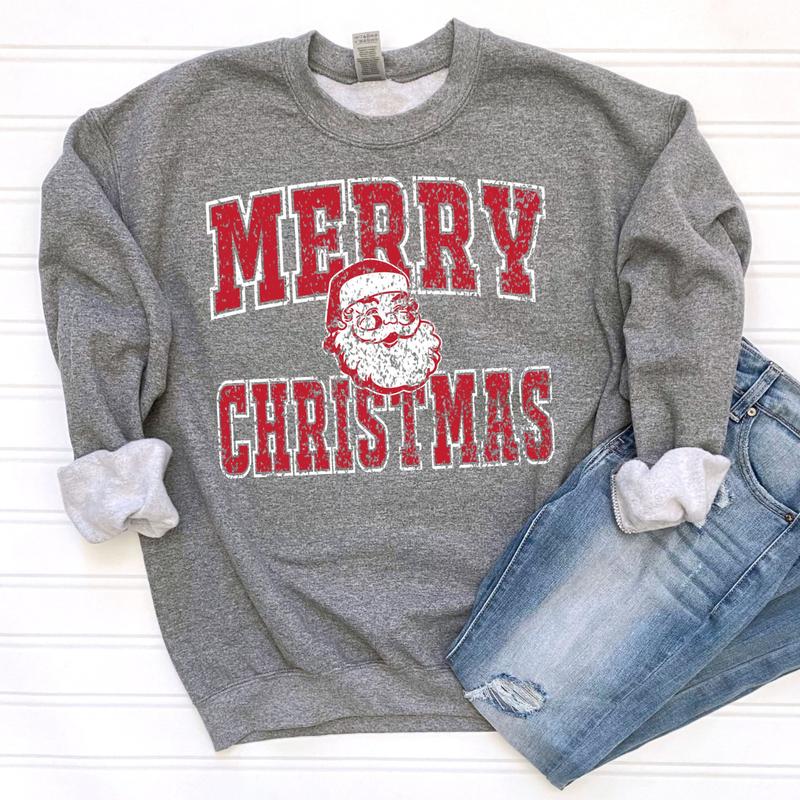 Merry Christmas Santa Shirt Sweatshirt Hoodie, Retro Crewneck, Gift For Xmas, Cotton, Womenswear Tops