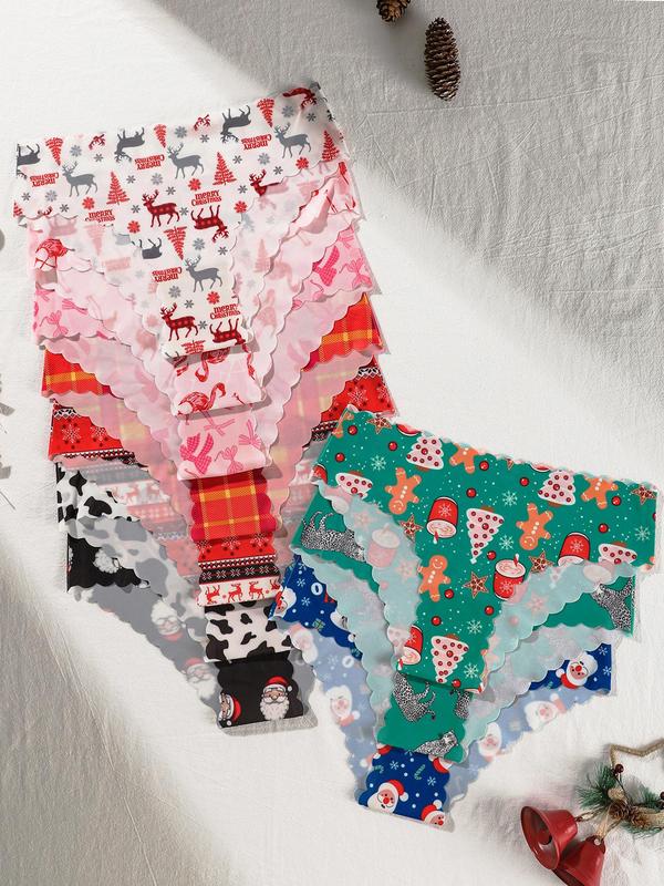 Women's Christmas Themed Printed Panty, Casual Comfy Breathable Knicker for Daily Wear, Ladies Underwear for All Seasons