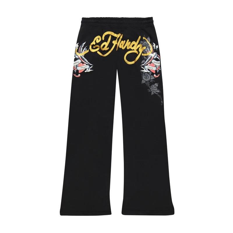 ED HARDY SWALLOW BIRD BLACK FLARE SWEATPANTS Womenswear