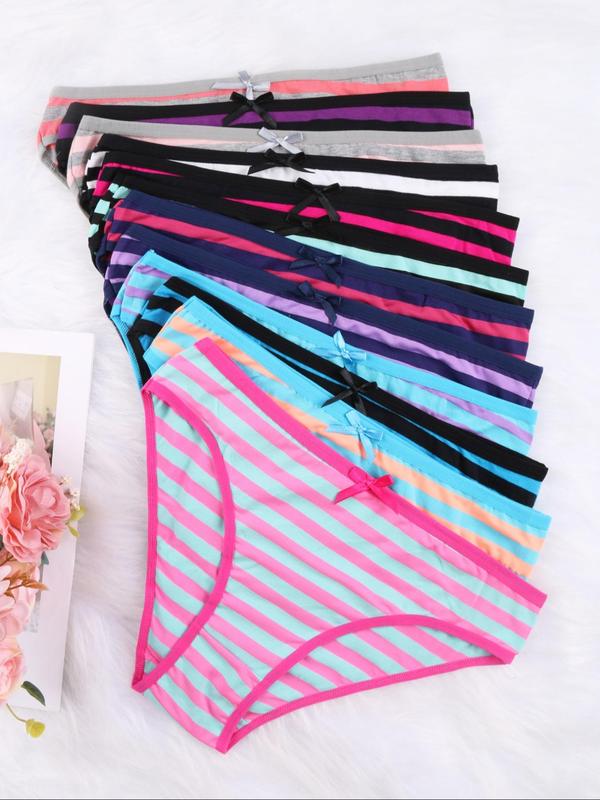 Women's Striped Print Bow Decor Briefs, Soft Comfy Breathable Knicker for Daily Wear, Underwear for All Seasons