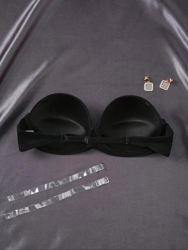 Women's Solid Color Push Up Strapless Bra, Soft Comfortable Breathable Lingerie for All Seasons