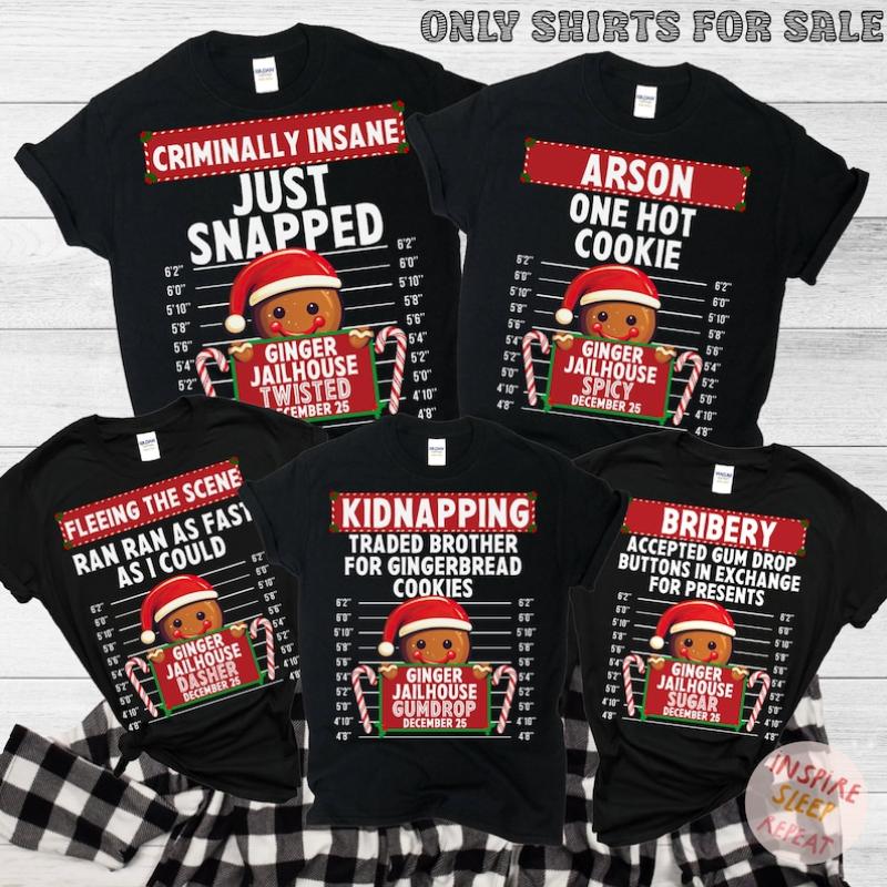 Family Christmas Shirt, Group Matching Christmas outfits,  Funny Gingerbread Inmate Christmas Party Tees, Matching Family Christmas Shirts