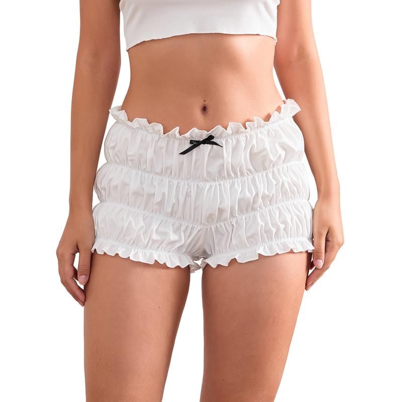 Women Ruffles Shorts Kawaii 3D Bow Lettuce Trim Elastic Waist Tiered Bloomers Shorts Cottage Y2K Aesthetic Retro Pettipants