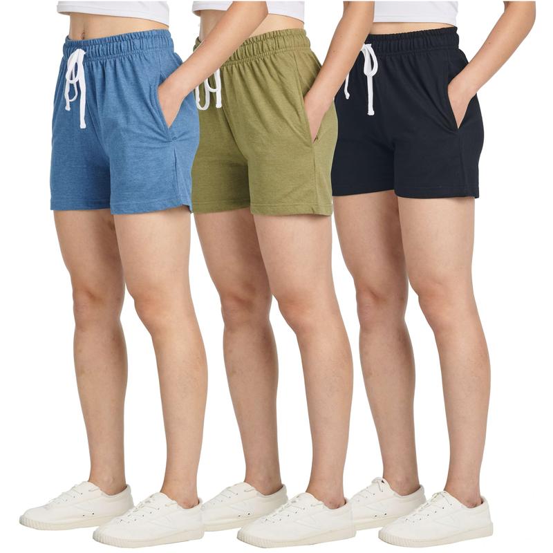 Real Essentials 3 Pack: Women’s Cotton French Terry Shorts Pockets - Casual Athletic Lounge (Available in Plus)