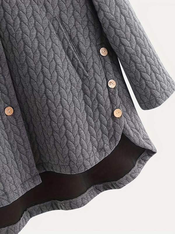 Women's Solid Button Front Hooded Quilted Jacket, Casual Long Sleeve Pocket Outerwear for Fall & Winter, Ladies Clothes for Daily Wear