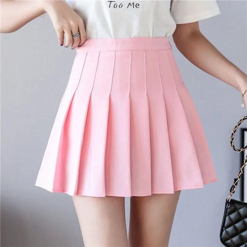 Girls Women High Waisted Pleated Skirt Plain A-line Mini Skirt Skater Tennis School Uniform Skirts Lining Shorts 2024