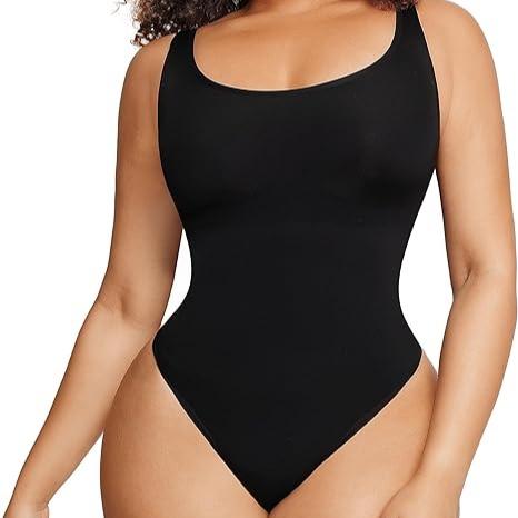 FeelinGirl Bodysuits for Women Tummy Control Shapewear Seamless Scoop Neck Thong Bodysuit Sculpting Shaper Tank  Jumpsuit Fashion Fabric  Comfortable