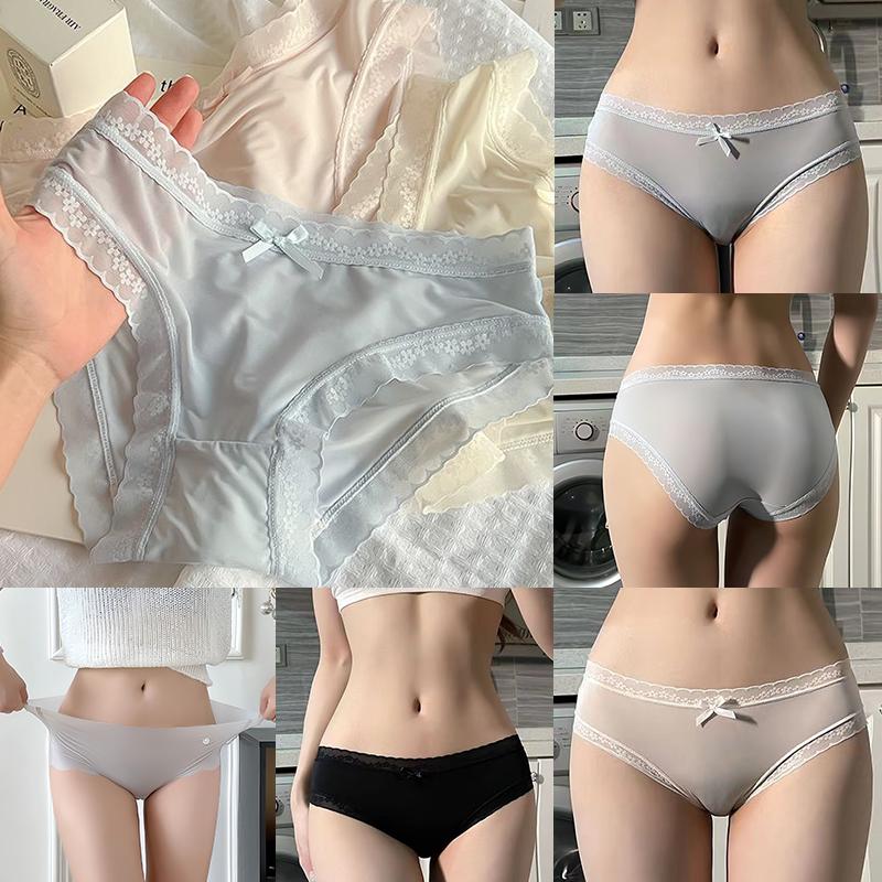 5 pieces of seamless ice silk underwear, comfortable and breathable elastic close fitting underwear, women's mid rise underwear and underwear