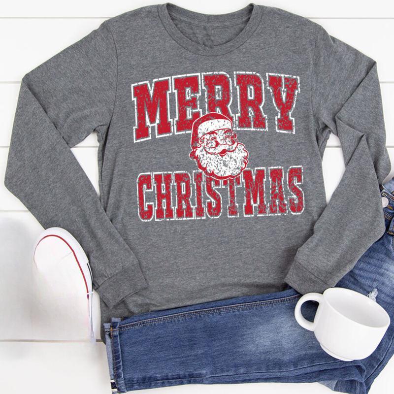 Merry Christmas Santa Shirt Sweatshirt Hoodie, Retro Crewneck, Gift For Xmas, Cotton, Womenswear Tops