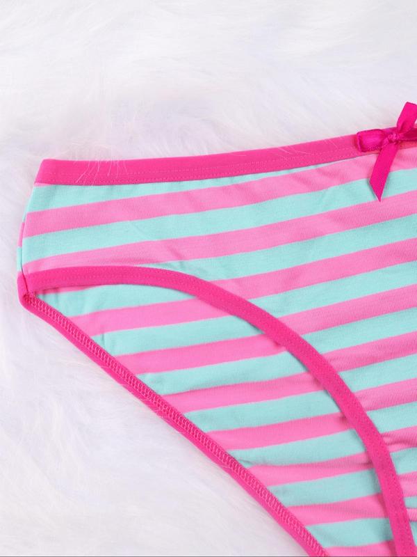 Women's Striped Print Bow Decor Briefs, Soft Comfy Breathable Knicker for Daily Wear, Underwear for All Seasons