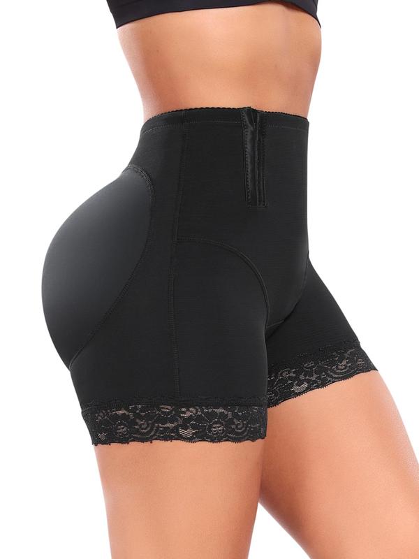 Women's High Waist Contrast Lace Shapewear Shorts, Body Shaper, Tummy Control Butt Lifting Adjustable Hook & Eye Closure Shaper, High Stretch Shapewear Bottoms for Daily Wear