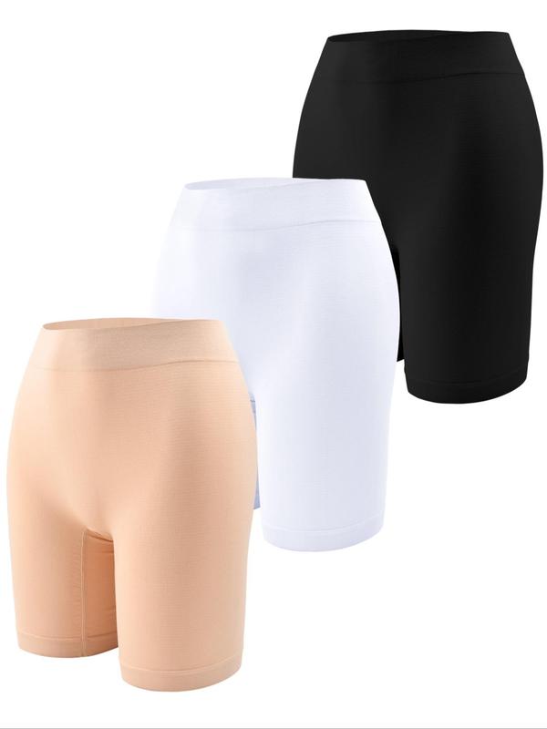 Women's 3pcs Solid High Waist Tummy Control Safety Shorts, Comfy Breathable Seamless Boyshorts, Women's Underwear for Daily Wear, Summer Wear 2024, Underwear for Women