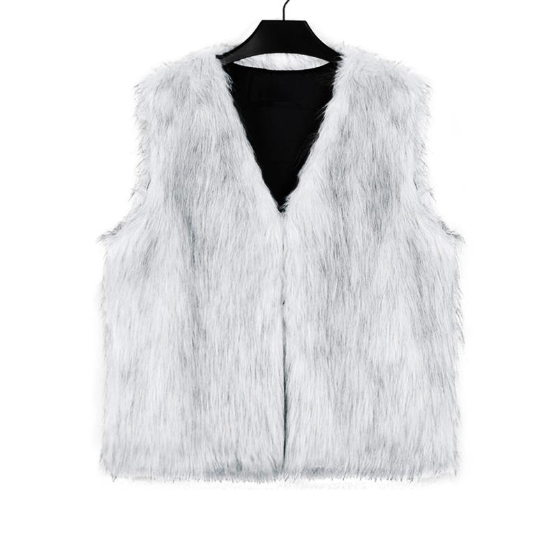 Women Faux Fur Vest, Sleeveless Open Front Solid Outwear Gilet for Casual Street