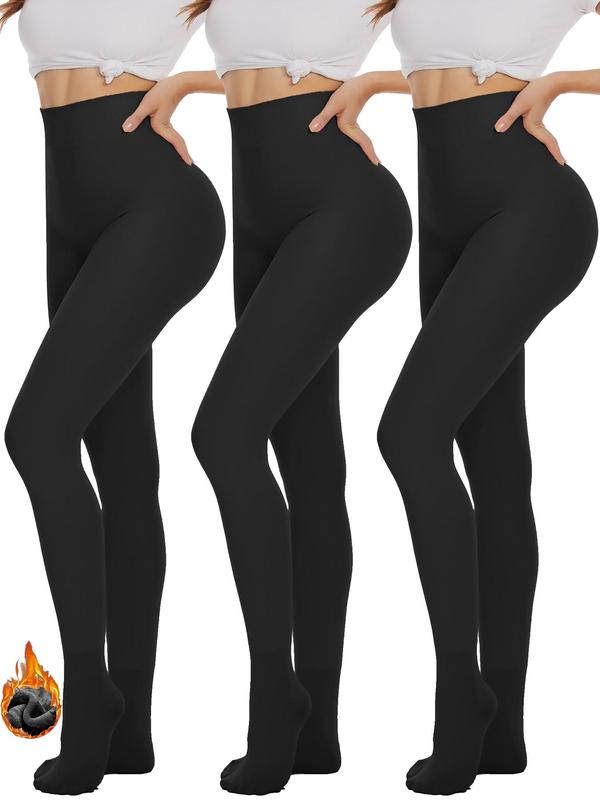 Women's Solid High Waist Thermal Lined Tights, Casual Comfy Warm Skinny Pants for Daily Wear, Ladies Underwear for Fall & Winter