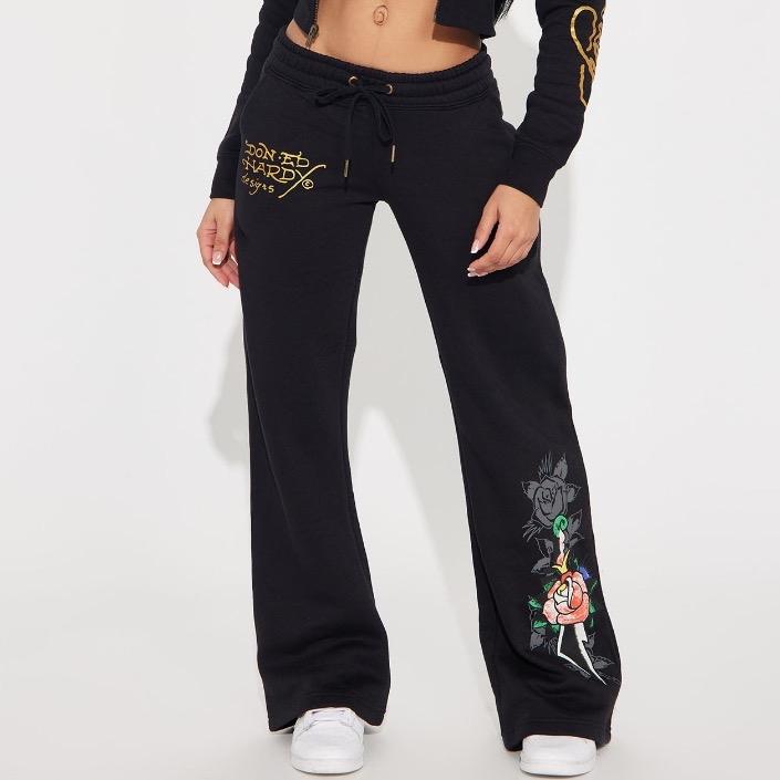 ED HARDY SWALLOW BIRD BLACK FLARE SWEATPANTS Womenswear