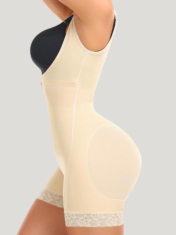 Women's Contrast Lace Zipper Shapewear Clothing, Tummy Control Faja Shapewear Romper, Sculpting Bodysuit, Thigh Slimmer Shorts