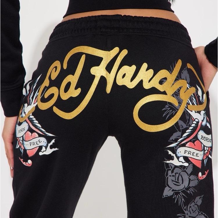 ED HARDY SWALLOW BIRD BLACK FLARE SWEATPANTS Womenswear