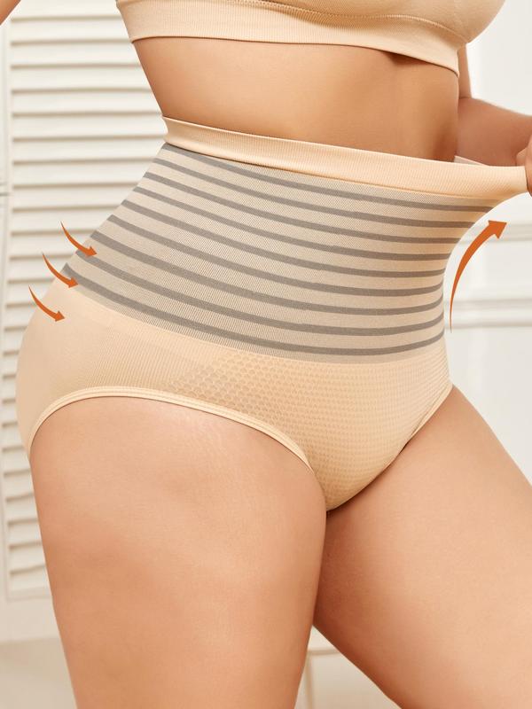 Plus Size Striped Print High Waist Shapewear Panty, Casual Tummy Control Butt Lifter Shapewear Bottoms, Plus Size Women's Clothing, Tummy Hiding Clothes, Women's Shapewear Clothes