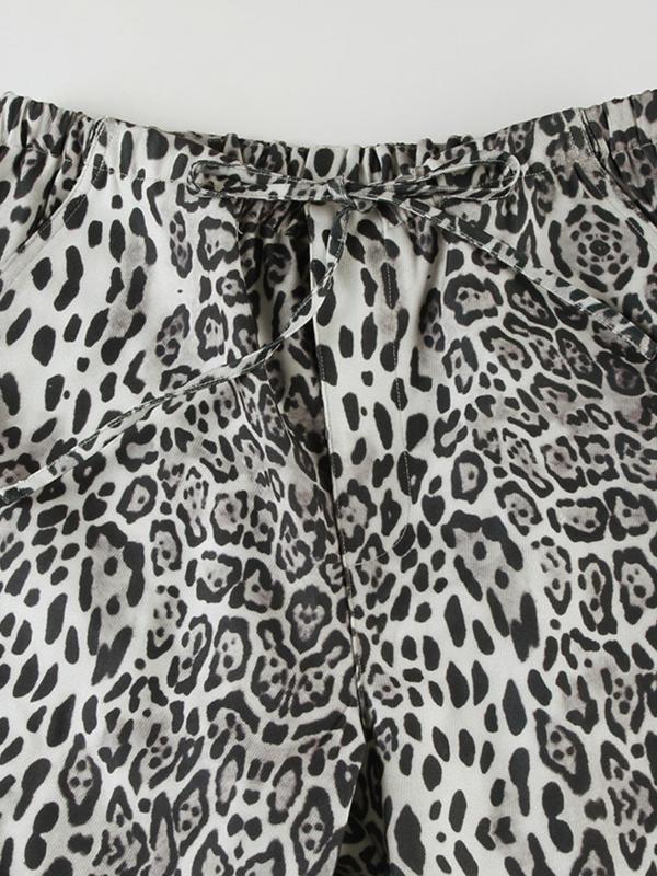 Women's Leopard Print Drawstring Waist Pants, Casual Pocket Straight Leg Trousers for Daily Wear, Ladies Bottoms for All Seasons