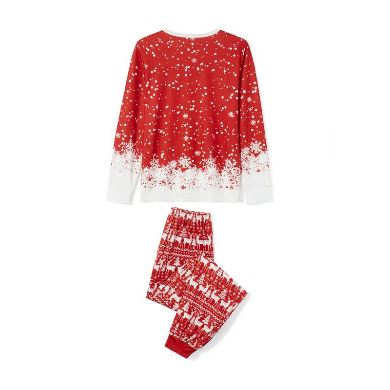 Red Christmas Family Pajamas Matching Set Letter Santa Hat Print Long Sleeve Tops and Elk Print Pants Sleepwear