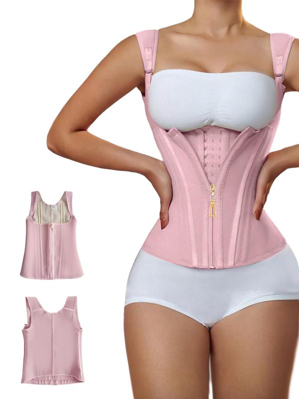 Women's Solid Color Backless Corset Shapewear Top, Adjustable Hook & Eye Closure Tummy Control Shaper, Women's Shapewear for Daily Wear