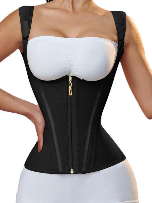 Women's Solid Color Backless Corset Shapewear Top, Adjustable Hook & Eye Closure Tummy Control Shaper, Women's Shapewear for Daily Wear