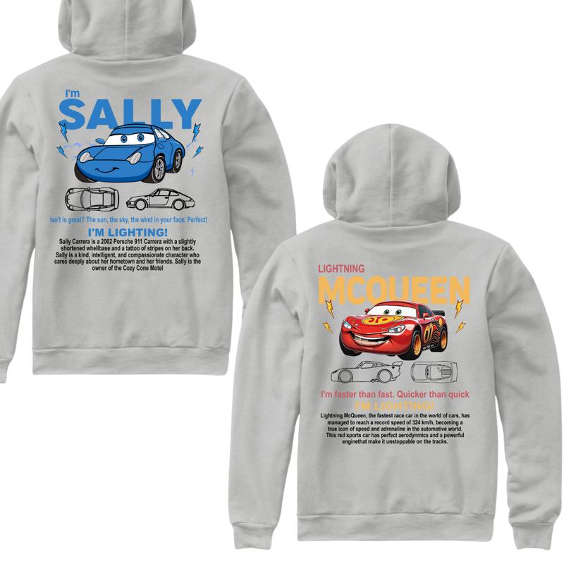 Couple's Matching 1sides Hoodie, I'm McQueen Hoodie, I'm Sally Hoodie, Cartoon Car Graphic Hoodie, Fun Couple Apparel, Cute Matching Shirts, Casual Couple Wear