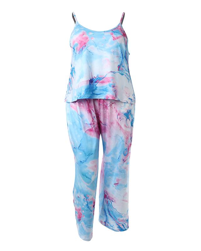 Plus Size Tie Dye Print Spaghetti Strap Pajamas Set comfy pajamaset cold wash multicolor2 Loungewear Nightwear