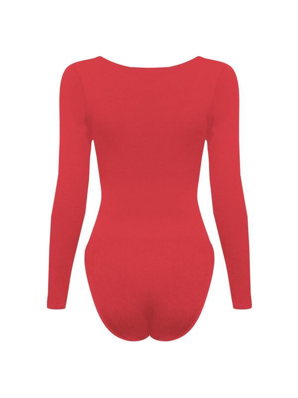 Women's Solid Long Sleeve Hook & Eye Closure Crotch  Shapewear Bodysuit, Tummy Control Butt Lifting Shaper, High Stretch Seamless Shaper for Daily Wear